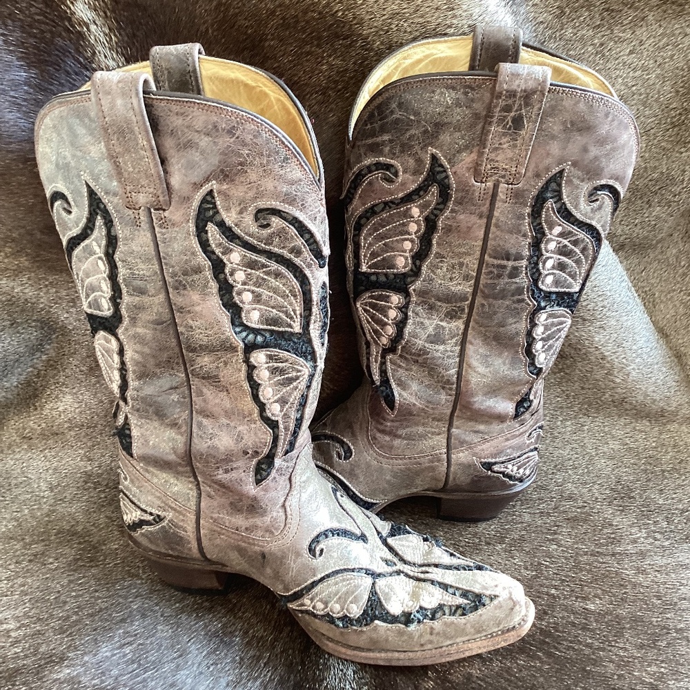 Corral Boots Beautiful Butterfly Black Lace Detail Cowboy Boots